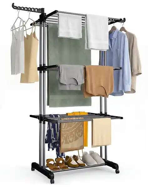 Sechoir a linge etendoir 4 niveaux 126x63x170cm noir-gris VOUNOT Livraison Express