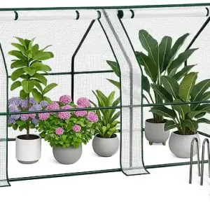 Soldes Mini Serre de jardin avec 2 portes enroulables bache PE renforcee 135g/m2 180x90x90cm Blanc VOUNOT