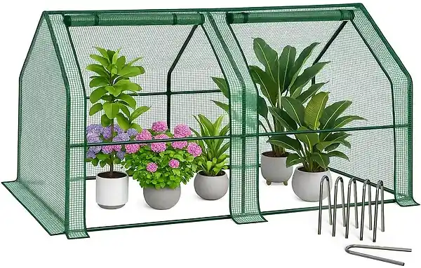 Meilleur Prix Mini Serre de jardin avec 2 portes enroulables bache PE renforcee 135g/m2 180x90x90cm Vert VOUNOT