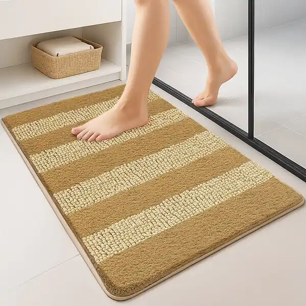 Lot de 2 Tapis de Bain Antidérapant chenille microfibre 50x80cm beige VOUNOT Commander Vite
