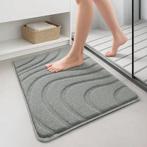 Lot de 2 Tapis de Bain Antidérapant microfibre motif ondulé 50x80cm gris VOUNOT Nouvel Arrivage