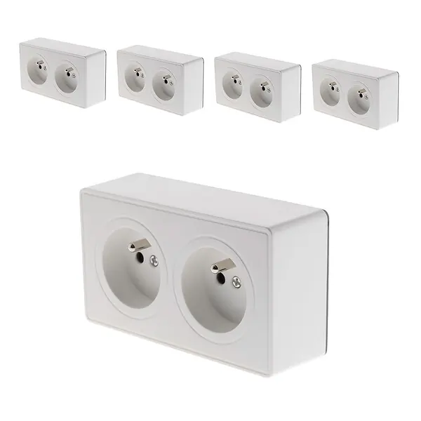 Expédition Rapide Lot de 5 prises doubles saillie 2P+T Blanc - Vulco - Zenitech