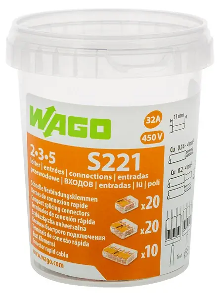 Boîte de 50 bornes à levier Wago S221 2-3-5 conducteurs Meilleure Vente