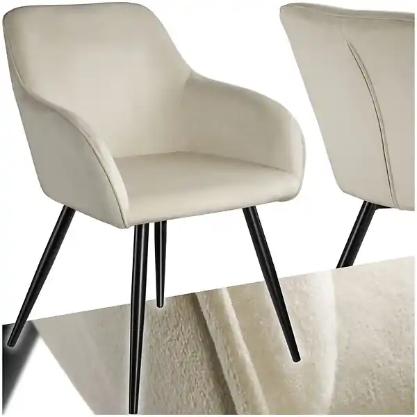 Offre Exclusive Chaise Rembourrée aspect velours Dossier ergonomique crème/noir TECTAKE