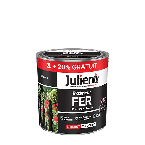 Offre Spéciale Peinture antirouille extérieure - Fer et acier - Noir - 2,4L JULIEN