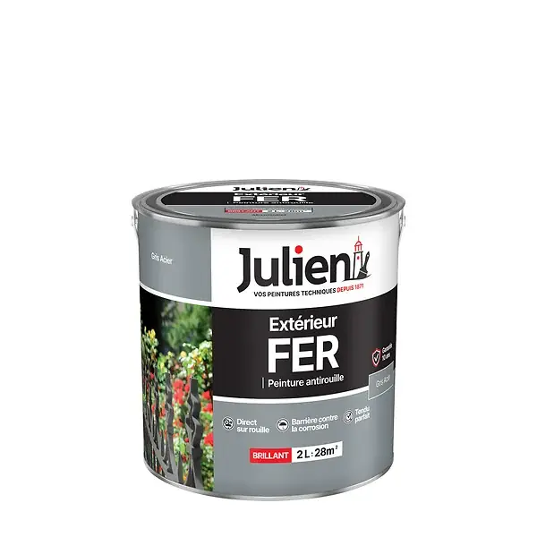 Remise Peinture antirouille extérieure - Fer acier - Gris Acier 2L JULIEN