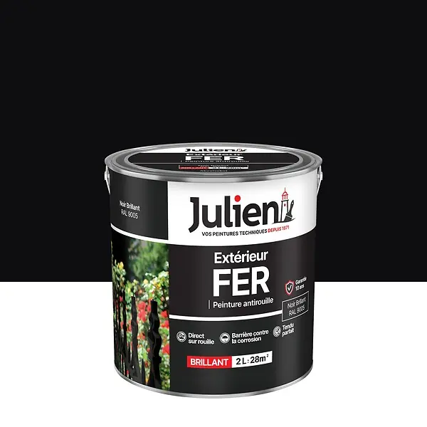 Peinture antirouille extérieure fer - Noir brillant - 2L JULIEN Petit Prix