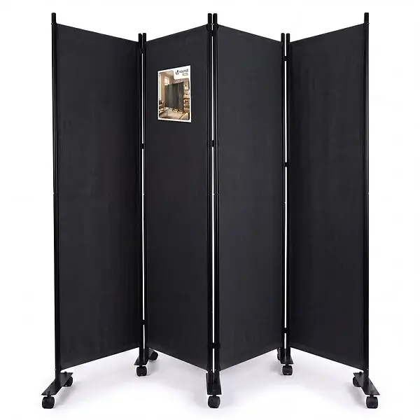 Paravent interieur separateur avec roue 4 panneaux autoportant pliable 228x 30 x 171 cm Anthracite VOUNOT Offre Spéciale
