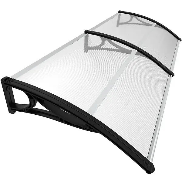 Solde Auvent de porte marquise 200x80 cm transparent en Polycarbonate anti UV Noir VOUNOT