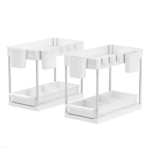 Meilleur Choix Rangement sous evier- Étagère cuisine - Blanc - 2 niveaux et tiroir Lot de 2 SECURY-T