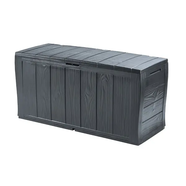 Keter Sherwood coffre de jardin 270 L en résine aspect bois graphite 117 x 45 x 57,5 cm (230415) Affaire À Saisir