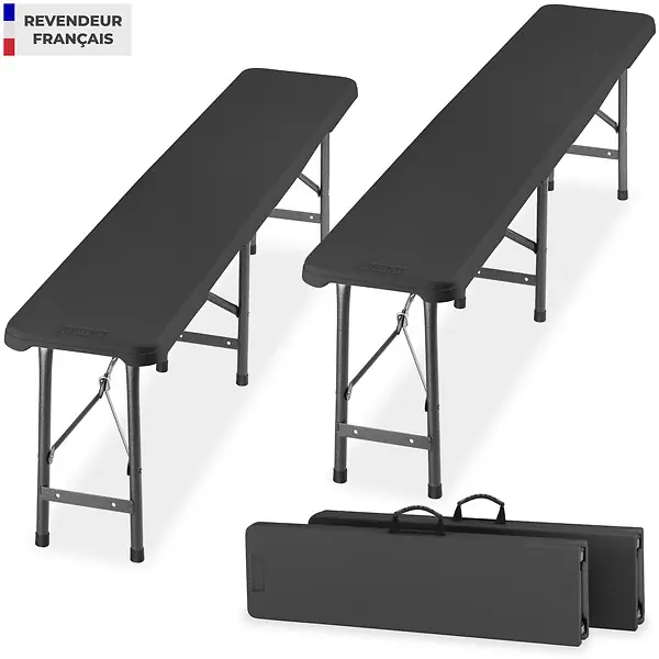 Meilleure Vente 2 Bancs de camping pliables places gris anthracite compact serrure sécurité robustes acier thermolaqué et plastique 180 x 27,5 x 42 cm TECTAKE
