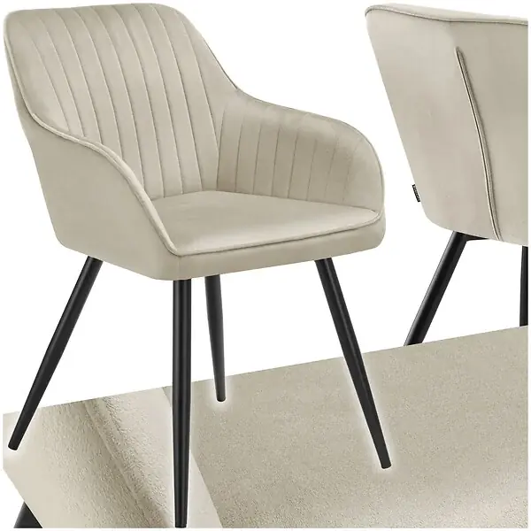 Certifié Chaise de salle à manger en velours matelassée capitonnée crème TECTAKE