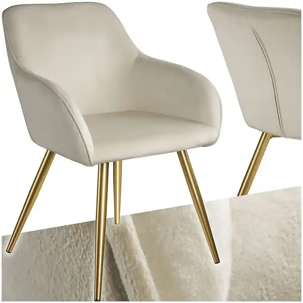 Prix Cassé Chaise Rembourrée aspect velours Dossier ergonomique crème/or TECTAKE