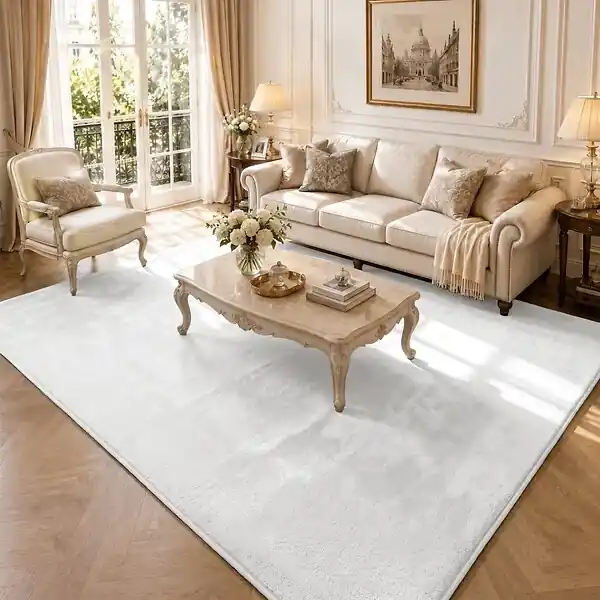 Petit Prix Tapis de salon poils ras doux antiderapant 200x300cm uni crème VOUNOT