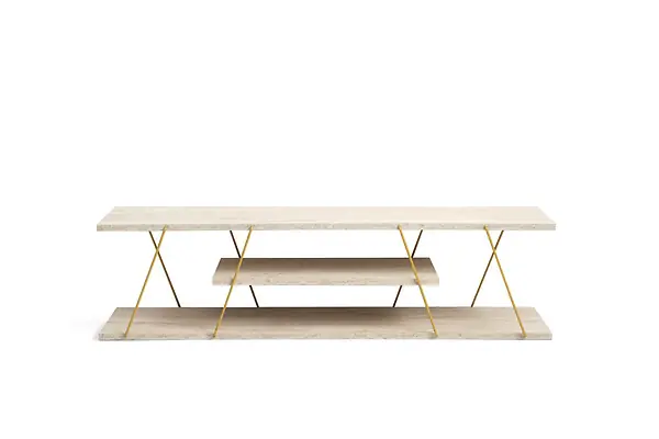 Jusqu'à Épuisement Des Stocks Meuble TV en bois "Canaz" - 120 x 30 x 33 cm - Travertin HABITAT ET JARDIN