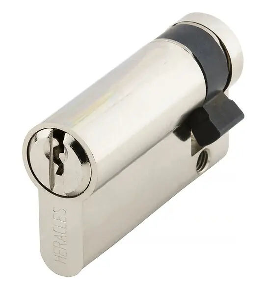 Certifié Demi-cylindre européen 5 goupilles 5G 10x90mm pour fermeture anti-panique laiton nickelé 3 clés - HERACLES - C100121