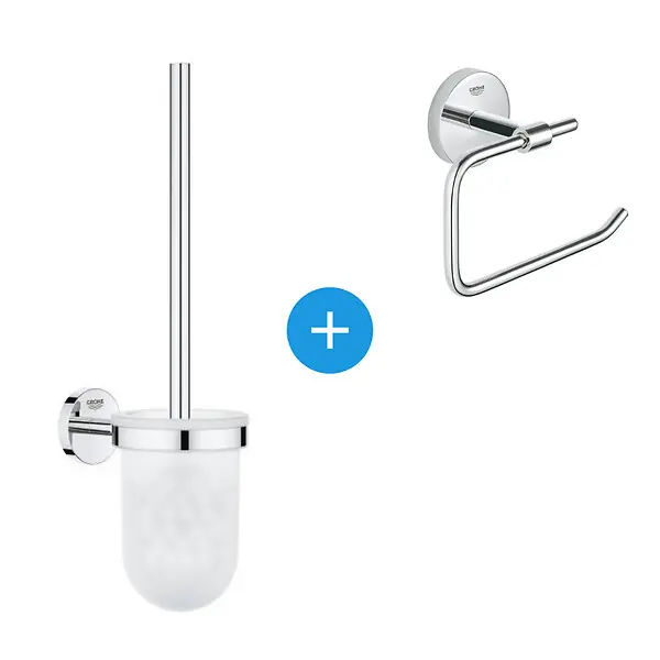BauCosmopolitan Set d‘accessoires avec Brosse WC murale + Dérouleur de papier en métal, Chrome (40463001-DUOESSENTIALS) GROHE Promotion