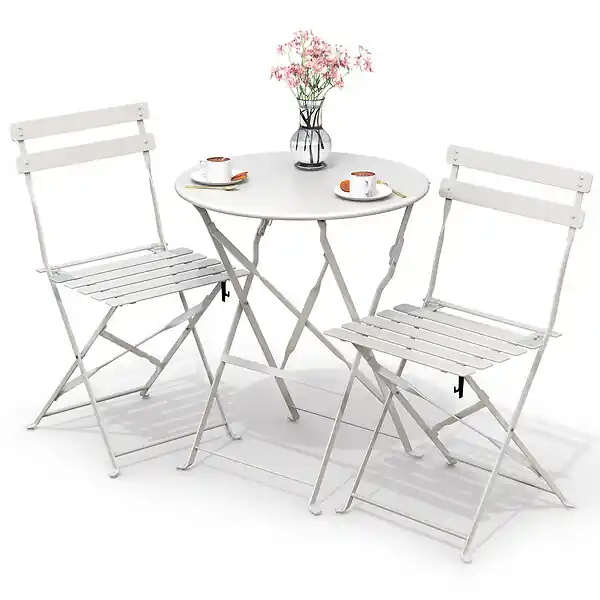 Must-Have Ensemble bistro extérieur 1 table 2 chaises acier blanc VOUNOT
