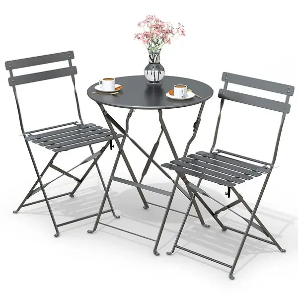 Seulement Aujourd'hui Ensemble bistro extérieur 1 table 2 chaises acier gris VOUNOT