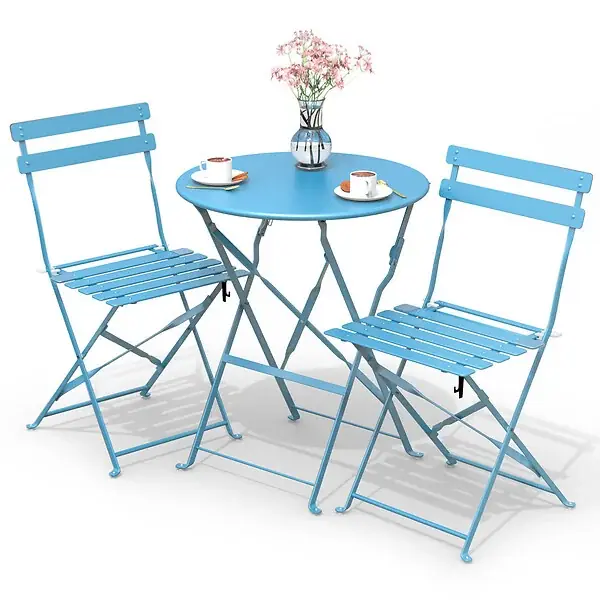 Ensemble bistro extérieur 1 table 2 chaises acier bleu VOUNOT Meilleur Prix