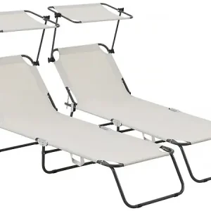 Lot de 2 bain de soleil pliable "Lazy" - Avec pare soleil - Beige HABITAT ET JARDIN Super Prix