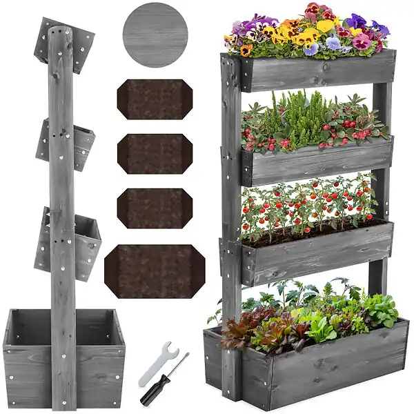 Jardinière verticale FLORA en bois laqué avec toile de paillage gris TECTAKE Authentique