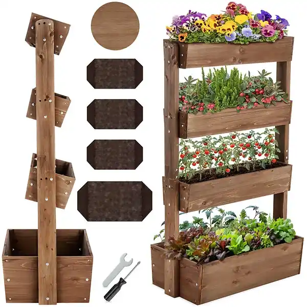 Jardinière verticale FLORA en bois laqué avec toile de paillage marron TECTAKE Remise