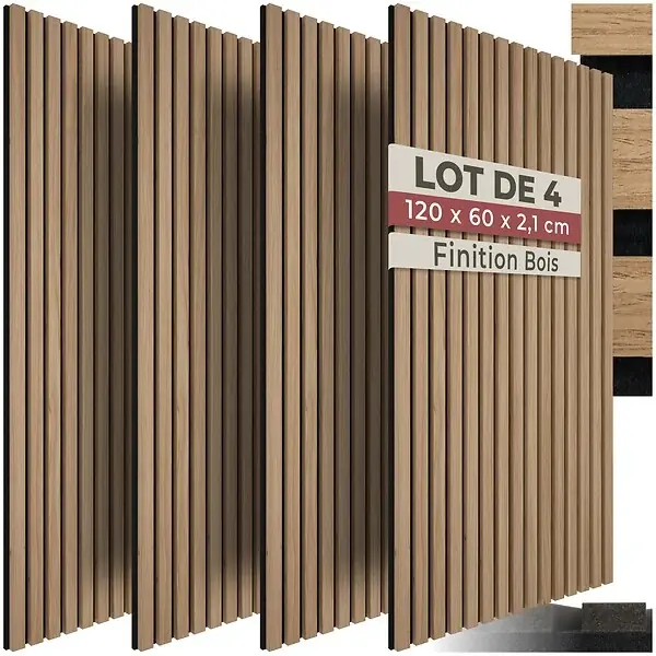 Quantité Limitée ensemble 4 panneaux acoustiques en mdf en bois chêne marron 120x60x2 cm décor scandinave TECTAKE
