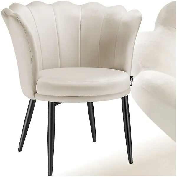 Fauteuil rembourré avec dossier en forme de fleur velours crème/noir TECTAKE Authentique