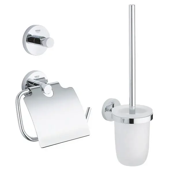 Usine Directe Essentials Set d’accessoires 3 en 1 Patère murale + Brosse WC et support + Support papier-toilette, chrome (40407001) GROHE