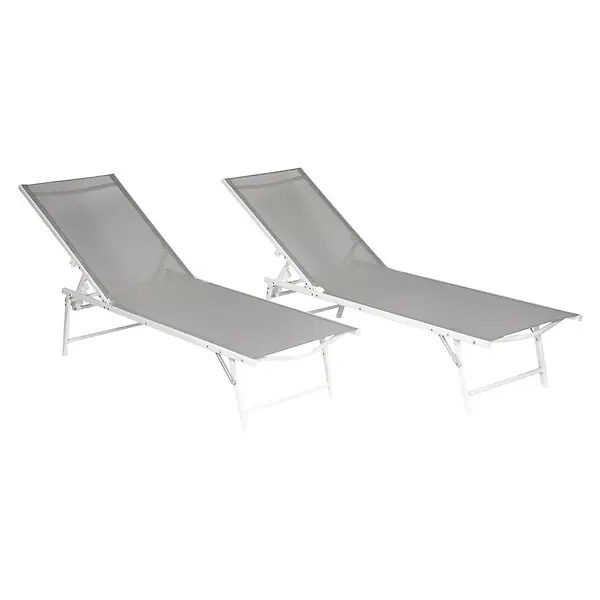Réduction Lot de 2 bains de soleil pliants SICILIA en textilène gris - structure blanche HAPPY GARDEN