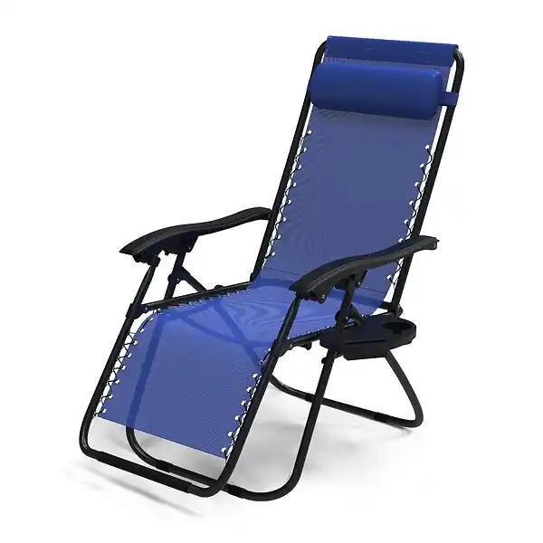 Prix Promo Chaise longue inclinable en textilene avec porte gobelet et portable bleue Lot de 2 Pcs VOUNOT