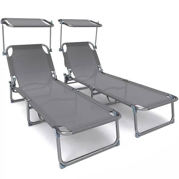 Transat pare soleil Textilene et range magazine Lot de 2 pcs Gris VOUNOT Vente Directe