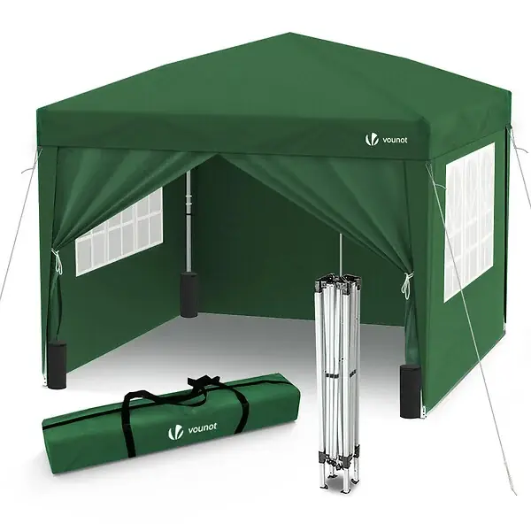 Tonnelle de Jardin 3x3m Pliable avec portes et fenêtres Vert VOUNOT Réduction
