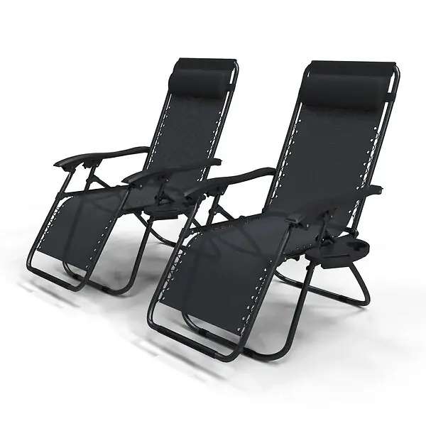 Chaise Longue inclinable en testilene avec porte gobelet et portable Noir Lot de 2 VOUNOT Offre Spéciale