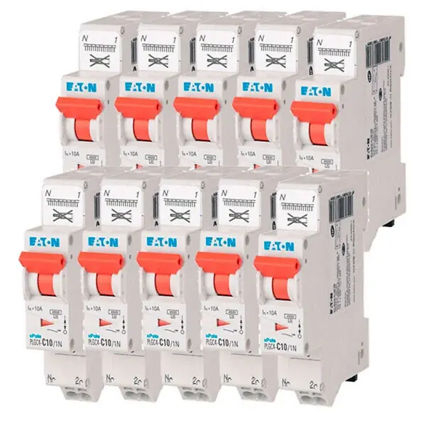 EATON Lot de 10 disjoncteurs auto 10A Ph+N, borne à ressort, 4,5kA, courbe C, 230V, courbe C EATON CAPRI Nouvelle Collection