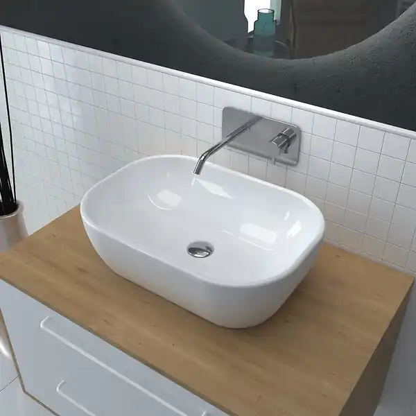 Prix Promo Vasque rectangle à poser Pop Crib - Céramique - Blanc - L46xl33xP13cm AURLANE