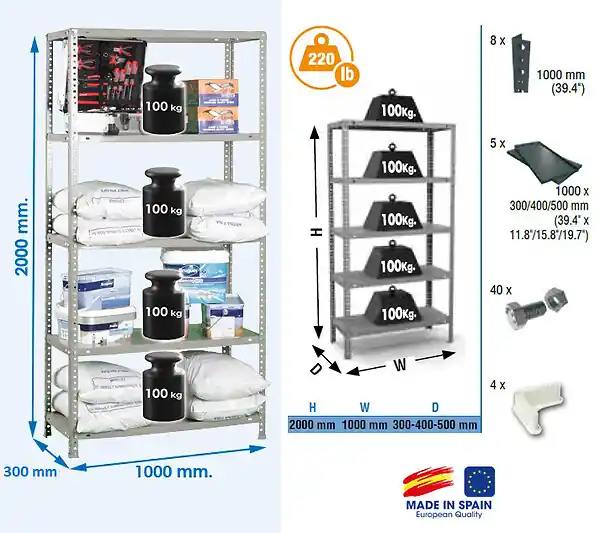 Simonrack - Etagère Confort 2000x1000x300mm Gris Foncé Charge 100kg - Comfort Plus 5/300 SIMON RACK Usine Directe
