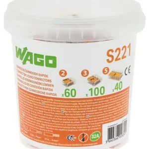 Expédition Rapide WAGO Seau 200 bornes de connexion automatique S221 2,3 et 5 entrées (60x2E+100x3E+40x5E) (KNX)
