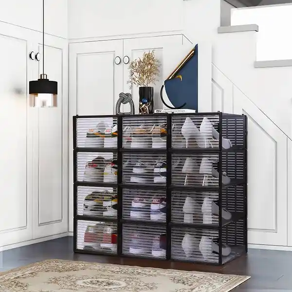 Rangement à chaussure - Boite à chaussures - Noires et transparentes crystal - Lot de 12 SECURY-T Commander Vite