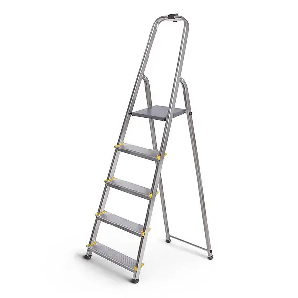 Promotion Escabeau 5 marches DURA pliable, marchepied léger en aluminium, hauteur plateforme 97cm, pieds antidérapants, charge 150kg, garantie 5 ans Hoström HOSTRÖM