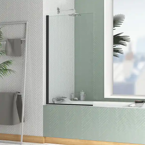 Nouvel Arrivage Pare baignoire Rabattable 70x130cm - Profilé Noir Mat - Verre Trempé 4mm - ELEMENTARY AURLANE