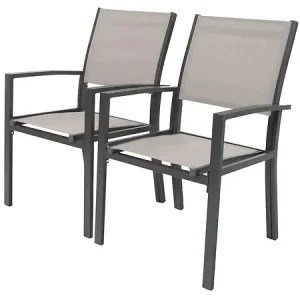 Offre Limitée Fauteuil jardin Alu/Textilène "Tropic" - Phoenix - Taupe - Lot de 2 HABITAT ET JARDIN