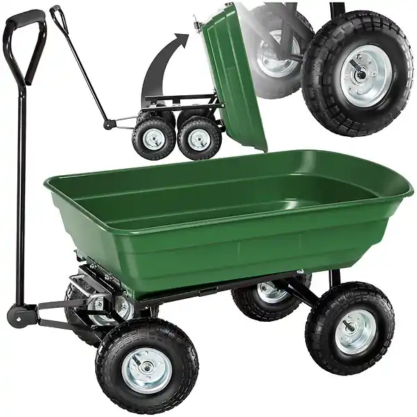 Chariot de jardin 300 kg avec benne basculante vert TECTAKE Commande En Gros