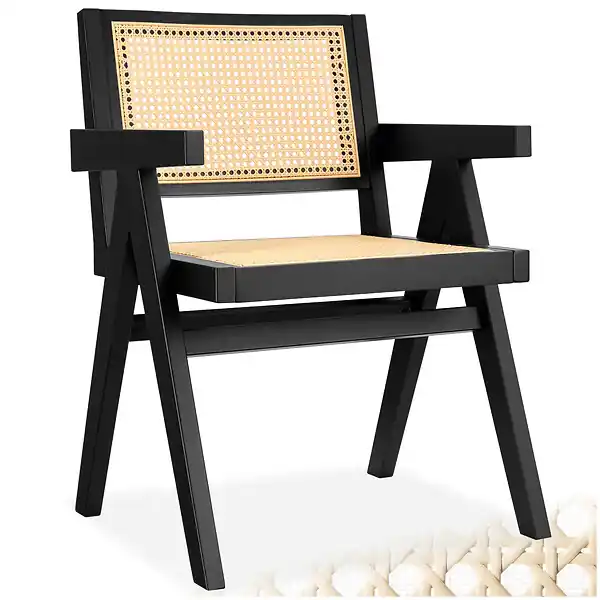 Chaise de salle à manger cannage viennois accoudoirs style boho noir TECTAKE Promotion