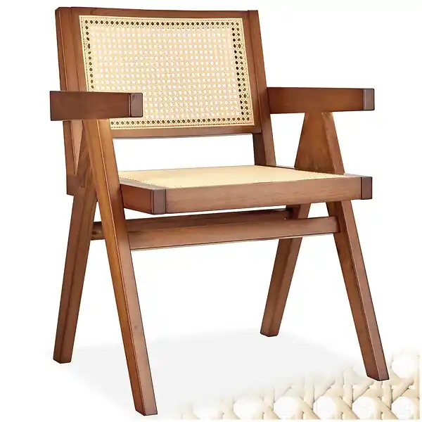 Prix Bas Chaise de salle à manger cannage viennois style boho chêne foncé TECTAKE