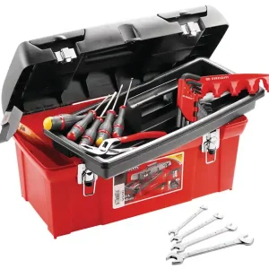 Usine Directe Caisse à outils polypropylène + 20 outils - 19 pouces - Noir FACOM
