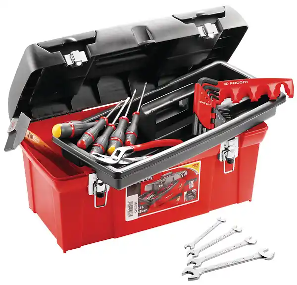 Usine Directe Caisse à outils polypropylène + 20 outils - 19 pouces - Noir FACOM