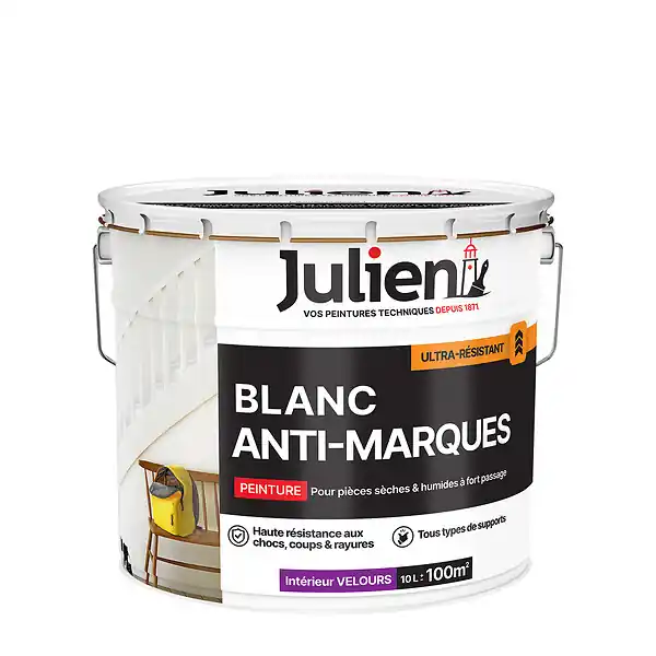 Peinture intérieure velours anti-marques - Blanc - 10L JULIEN Expédié Aujourd'hui